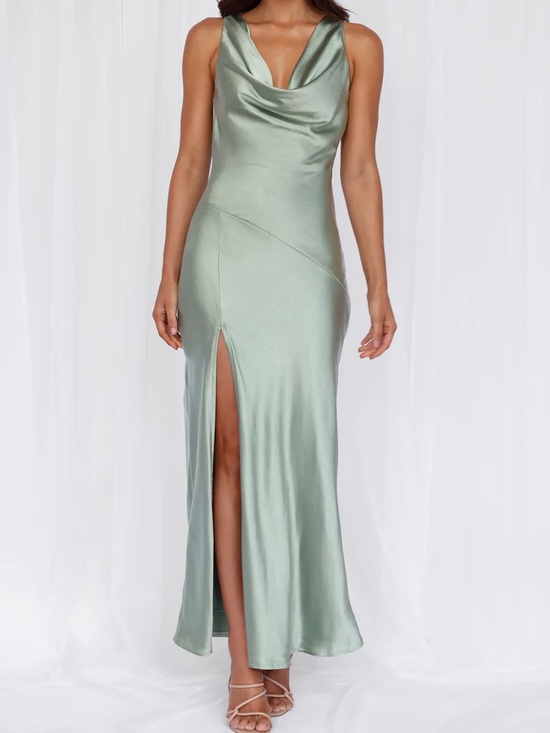 Hello Molly Dresses & Skirts - Hello Molly Satin Cowl Neck Slip Dress in Sage Green